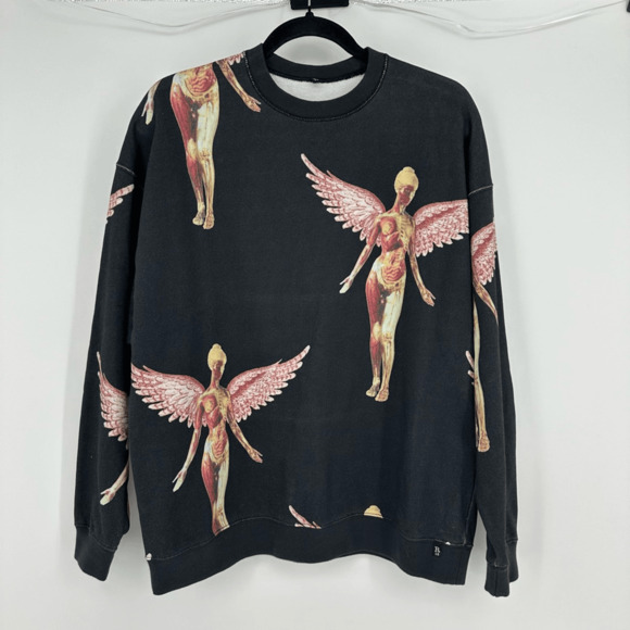 R13 Nirvana Printed Cotton Sweatshirt Unisex Size XS Oversized Angel Graphic NWT - Picture 2 of 12